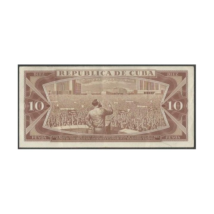 Cuba 10 Pesos 1967 P104a reverso