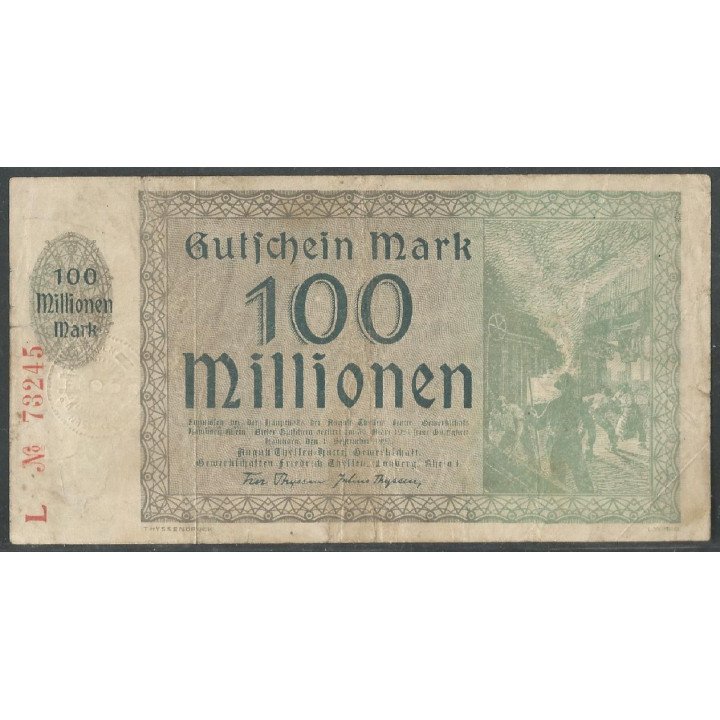 Alemania - Hamborn, 100.000.000 Mark 1 Sep 1923