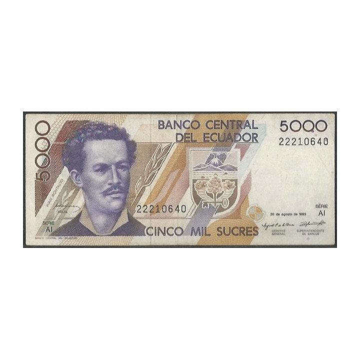 Ecuador 5.000 Sucres 20 Ago 1993 AI P128a
