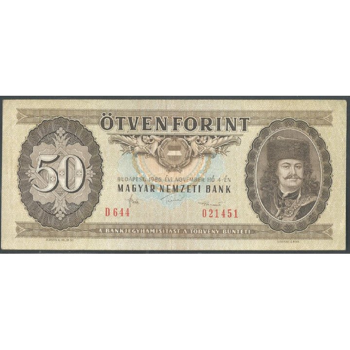 Hungria, 50 Forint 4 Nov 1986 P170g