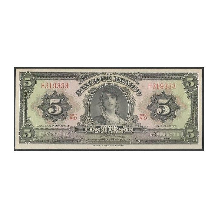 Mexico 5 Pesos 24 Abr 1963 Serie AIO P60h