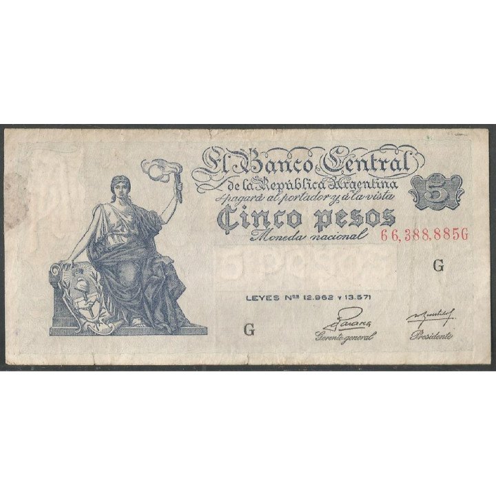 Argentina, 5 Pesos L12962 y 13571 Serie G P264(2)