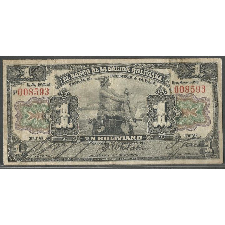 Bolivia, 1 Boliviano 11 May 1911 Serie AR P102a9