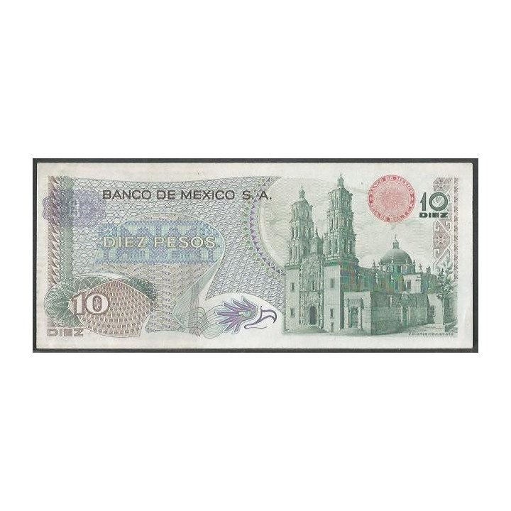 Mexico 10 Pesos 15 May 1975 Serie 1EA P63h reverso
