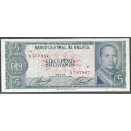 Bolivia, 5 Pesos Bolivianos L 13 Jul 1962 Serie V P153a9