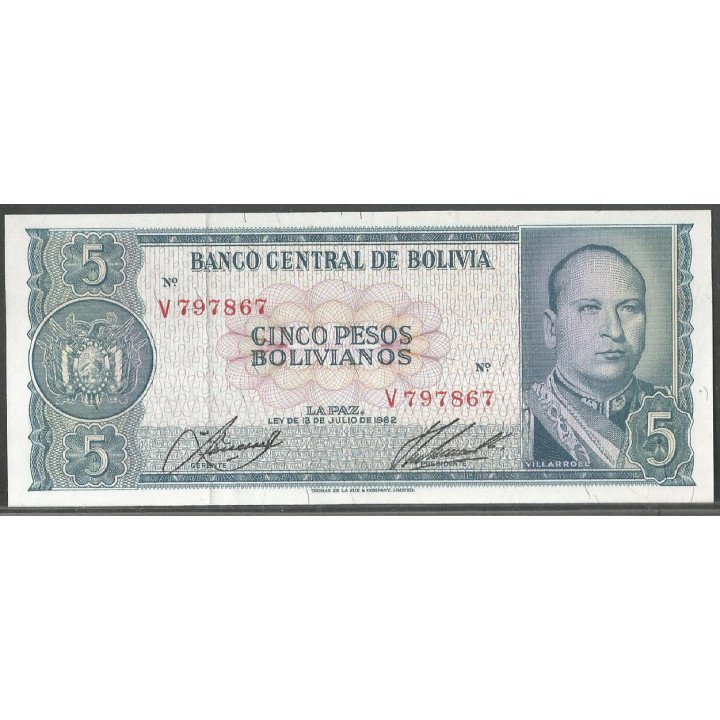 Bolivia, 5 Pesos Bolivianos L 13 Jul 1962 Serie V P153a9