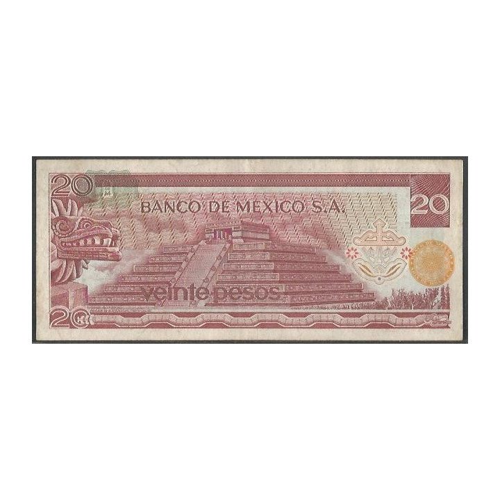 Mexico 20 Pesos 18 Jul 1973 Serie BF P64b reverso