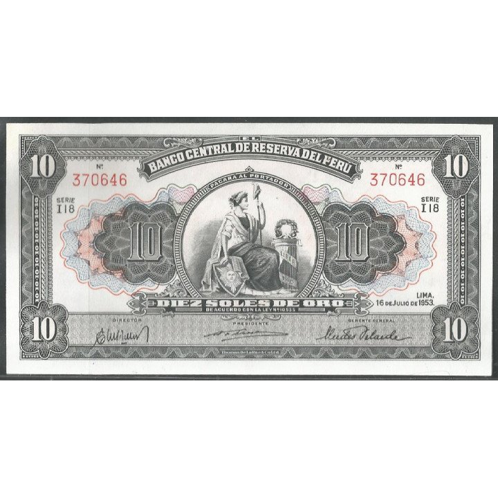 Peru, 10 Soles 16 Jul 1953 P71a