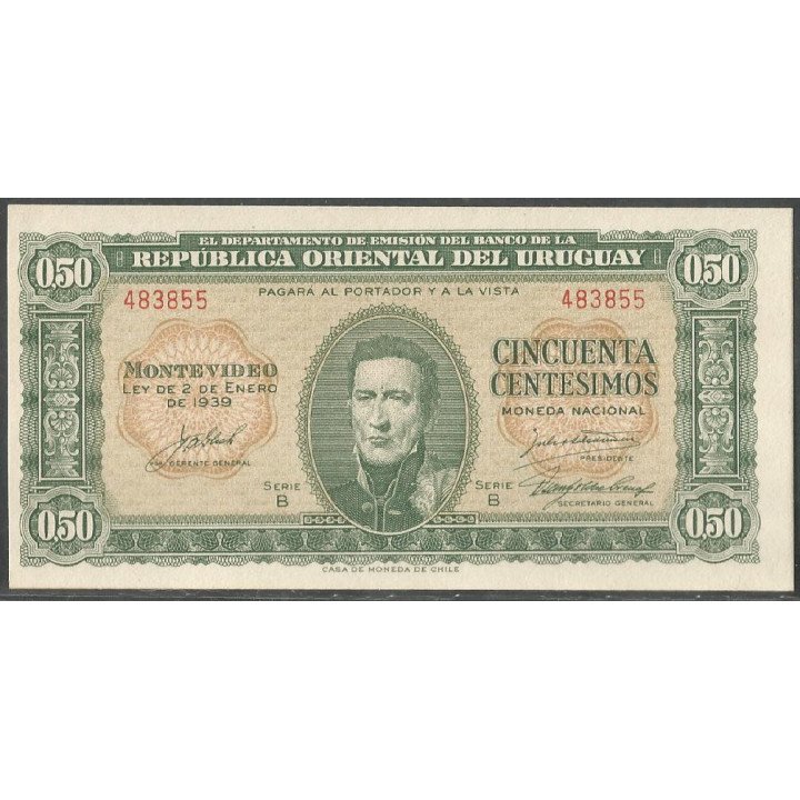 Uruguay, 50 Centesimos L1939 Serie B P34