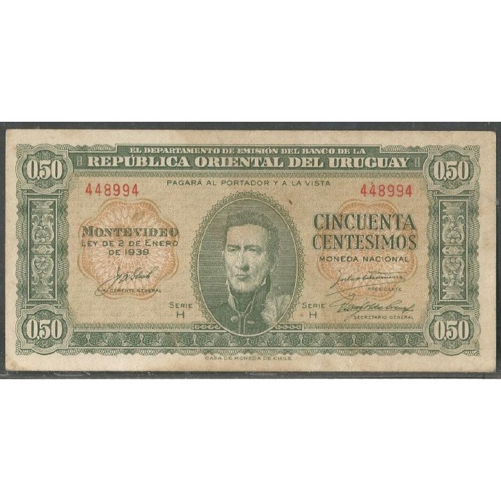 Uruguay, 50 Centesimos L1939 Serie H P34