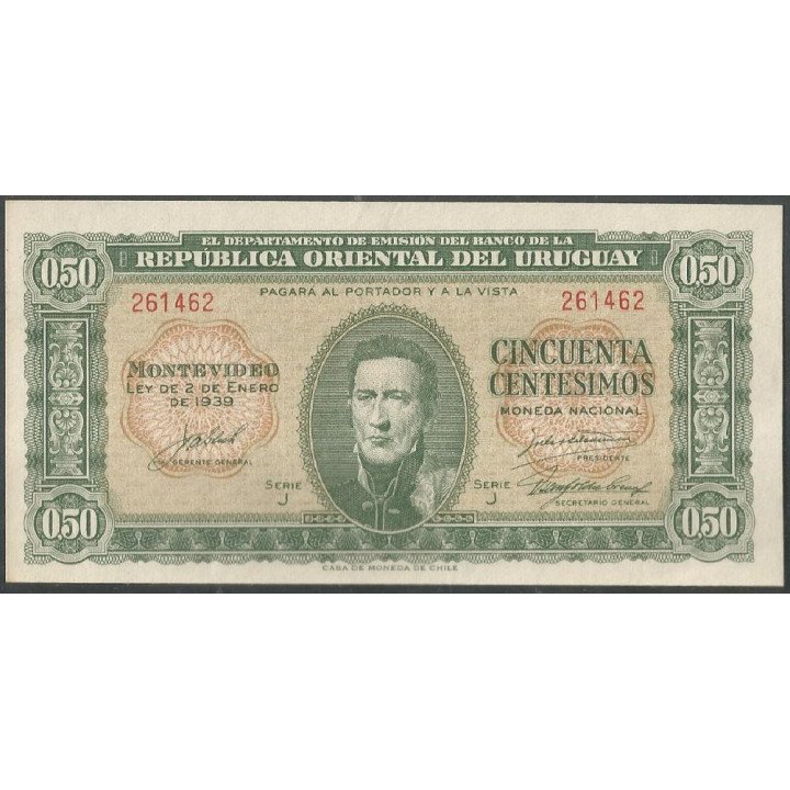 Uruguay, 50 Centesimos L1939 Serie J P34