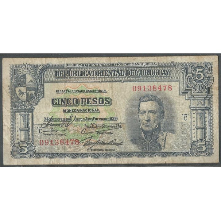Uruguay, 5 Pesos L1939 Serie C P36b2