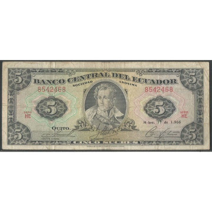 Ecuador, 5 Sucres 17 Nov 1966 HE P113b