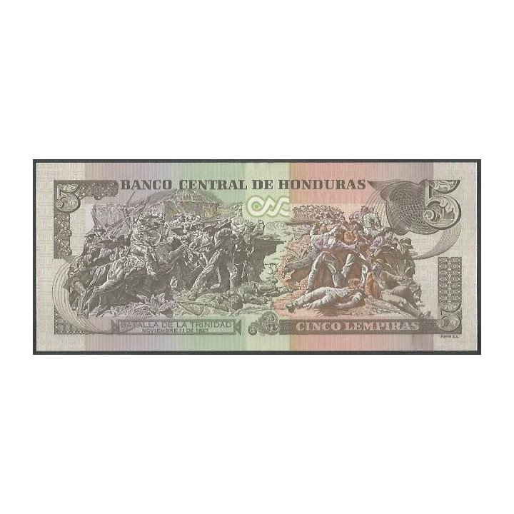 Honduras 5 Lempiras 20 Jun 2019 P98d reverso