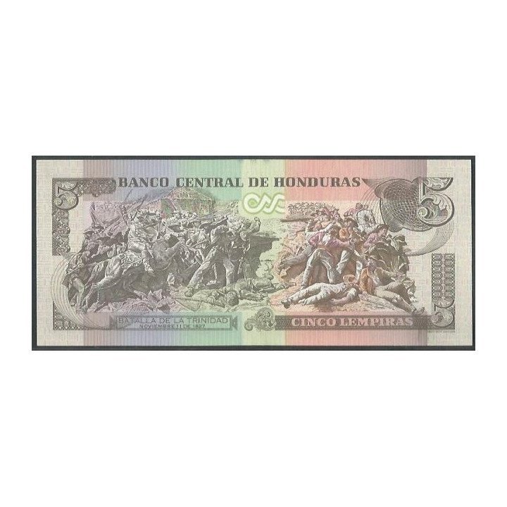 Honduras 5 Lempiras 12 Jun 2014 P98b reverso