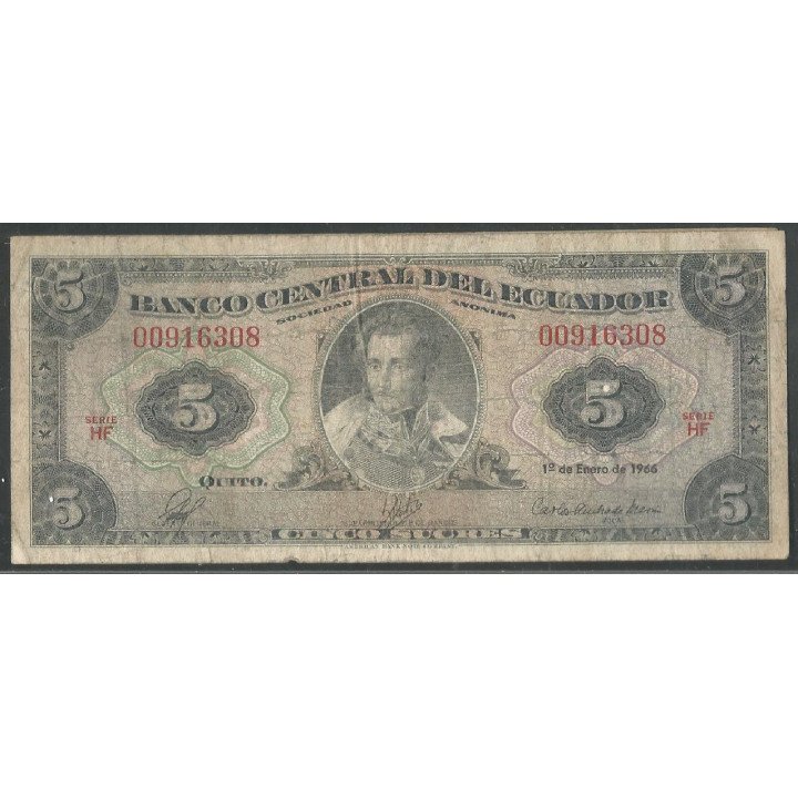 Ecuador, 5 Sucres 1 Ene 1966 HF P113b