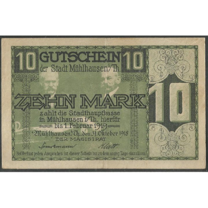 Alemania - Muhlhausen, 10 Mark 31 Oct 1918