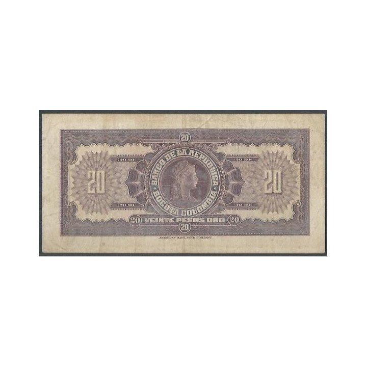 Billete de 20 Pesos 2 Ene 1963 BGW221 reverso