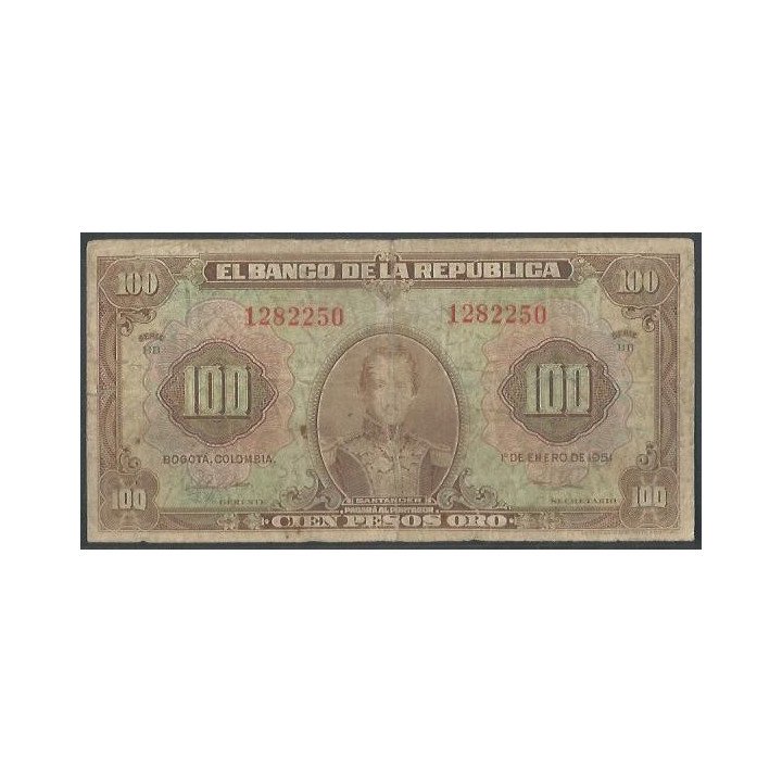 Billete de 100 Pesos 1 Ene 1951 7 Dig BGW290