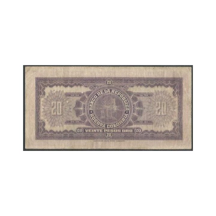 Billete de 20 Pesos 1 Ene 1951 BGW217 reverso