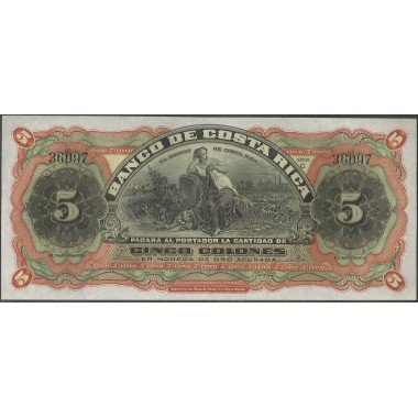 Costa Rica, 5 Colones 8 Ene 1908 Ps173r