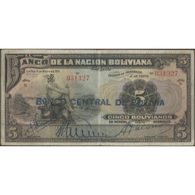 Bolivia, 5 Bolivianos ND1929 Serie N P113