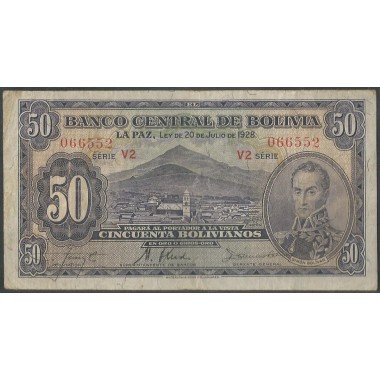 Bolivia, 50 Bolivianos L 20 Jul 1928 Serie V2 P132