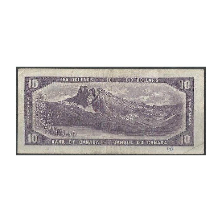 Canada 10 Dollars 1954 (1961-71) P79b reverso