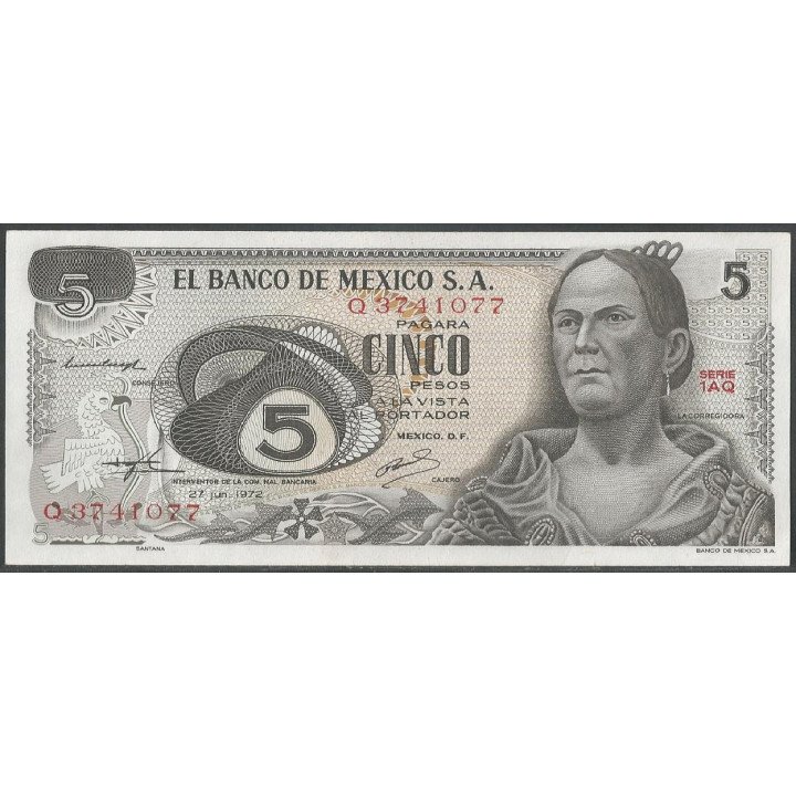 Mexico 5 Pesos 27 Jun 1972 Serie 1AQ P62c