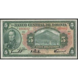 Bolivia 5 Bolivianos L 20 Jul 1928 Serie Q8 P120a