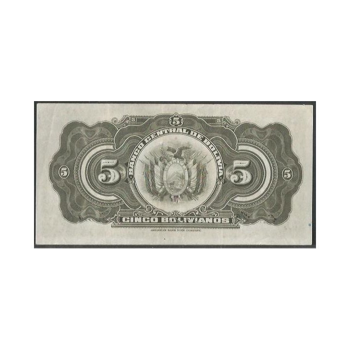 Bolivia 5 Bolivianos L 20 Jul 1928 Serie Q8 P120a reverso