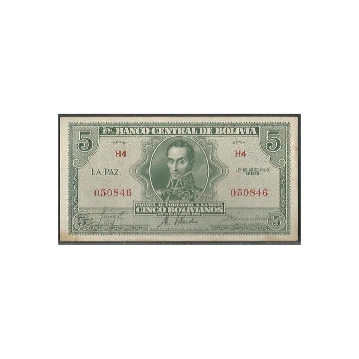 Bolivia 5 Bolivianos L 20 Jul 1928 Serie H4 P129
