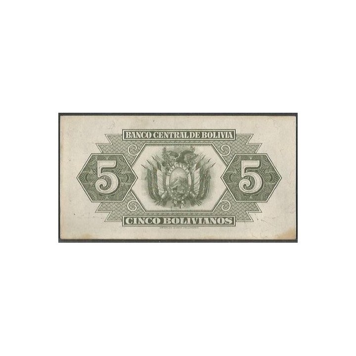Bolivia 5 Bolivianos L 20 Jul 1928 Serie H4 P129 reverso