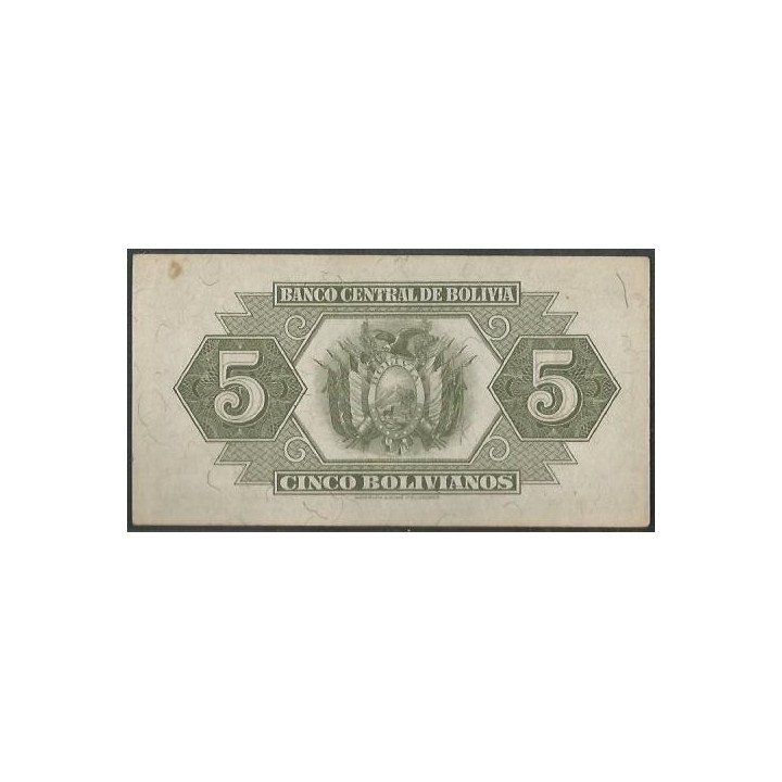 Bolivia 5 Bolivianos L 20 Jul 1928 Serie P2 P129 reverso