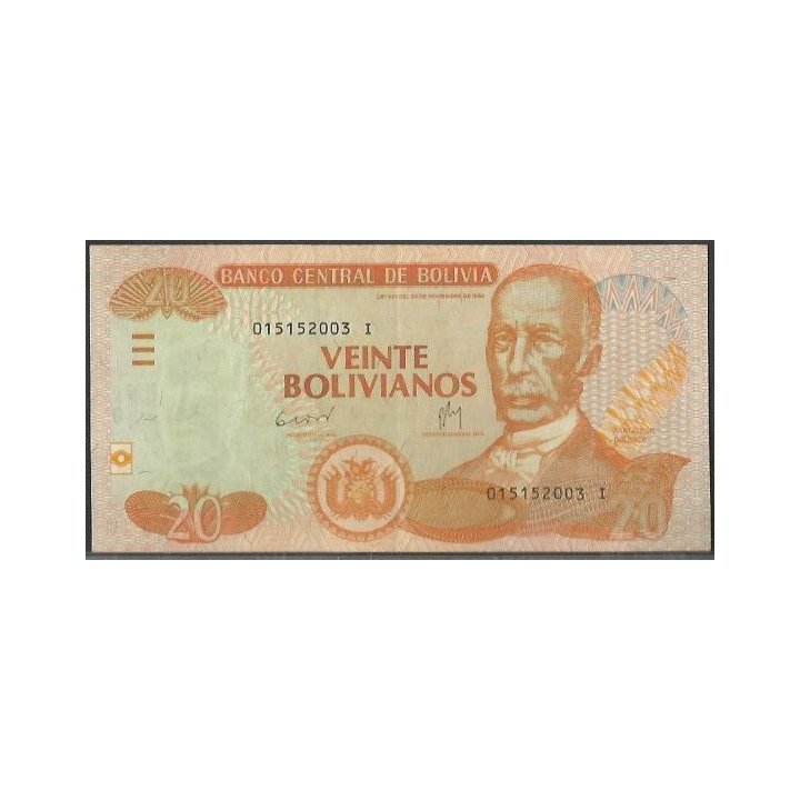 Bolivia 20 Bolivianos L 28 Nov 1986 ND2011 Serie I P239