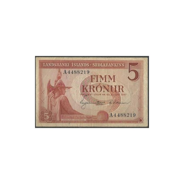 Islandia 5 Kronur 21 Jun 1957 P37a