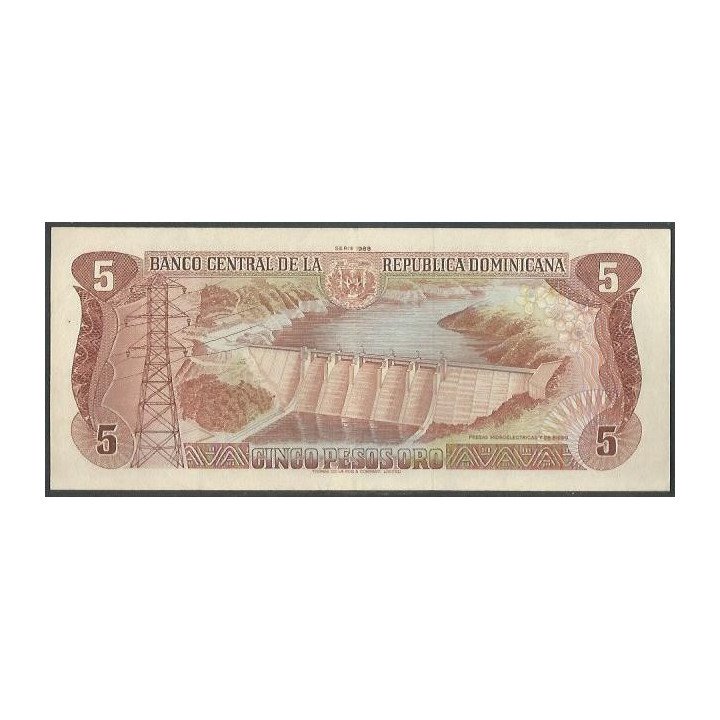 Rep. Dominicana 5 Pesos 1988 P118c reverso