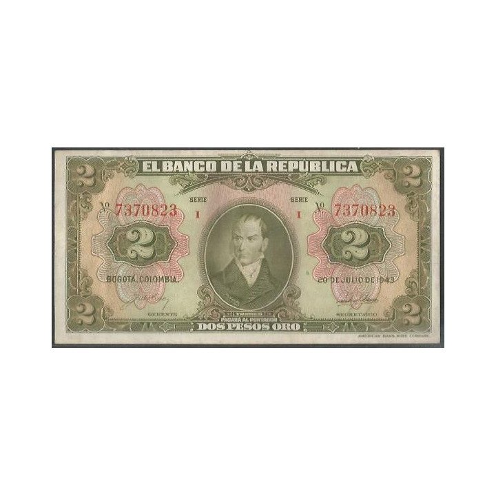 Billete de 2 Pesos 20 Jul 1943 7 Dig BGW085