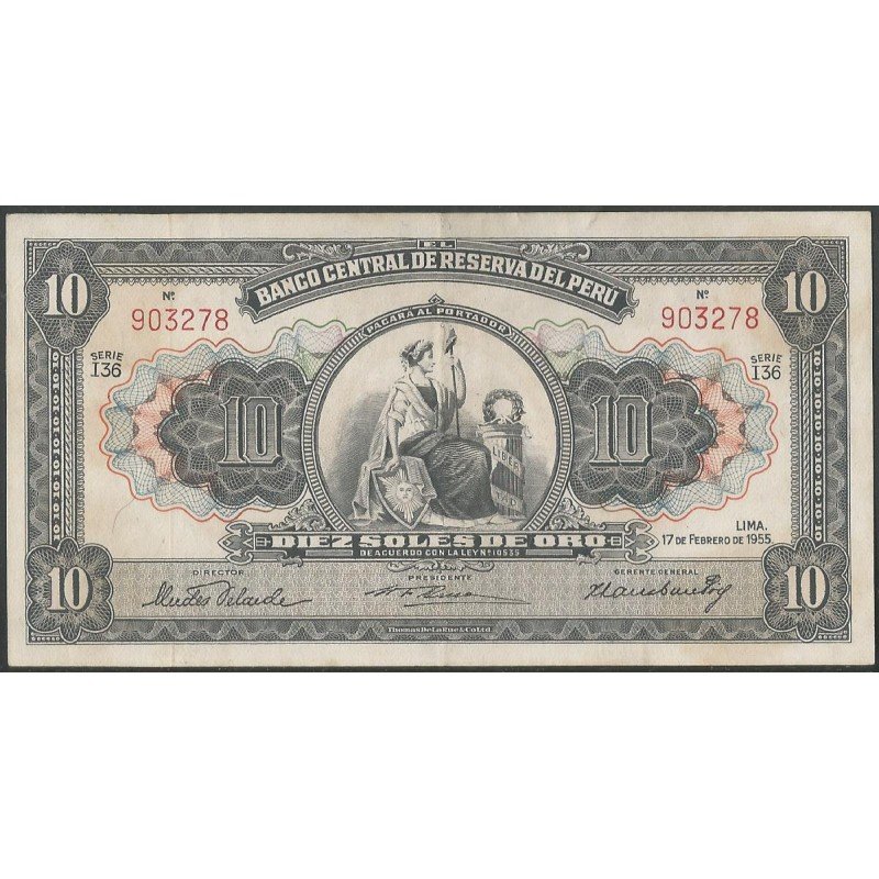 Peru, 10 Soles 17 Feb 1955 P71a
