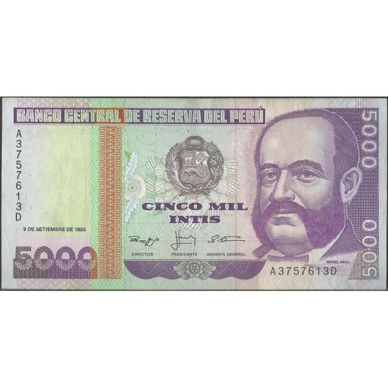 Peru, 5.000 Intis 9 Sep 1988 P139
