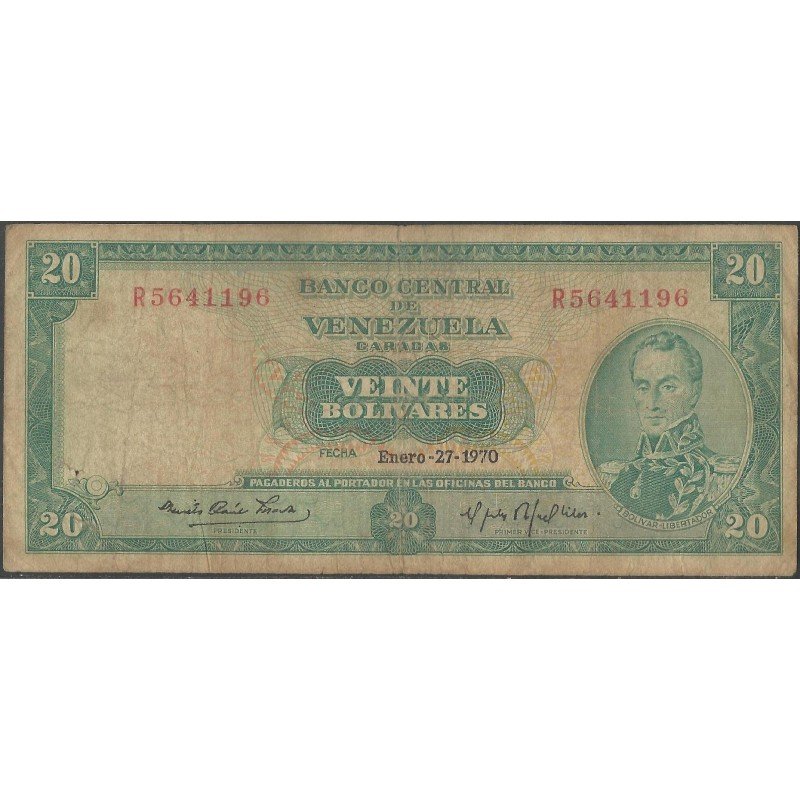 Venezuela, 20 Bolivares 27 Ene 1970 R 7 Dig P46d