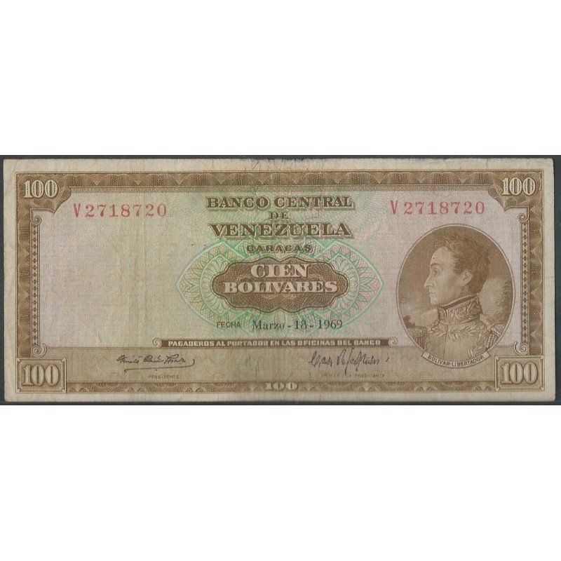 Venezuela, 100 Bolivares 18 Mar 1969 V 7 Dig P48f