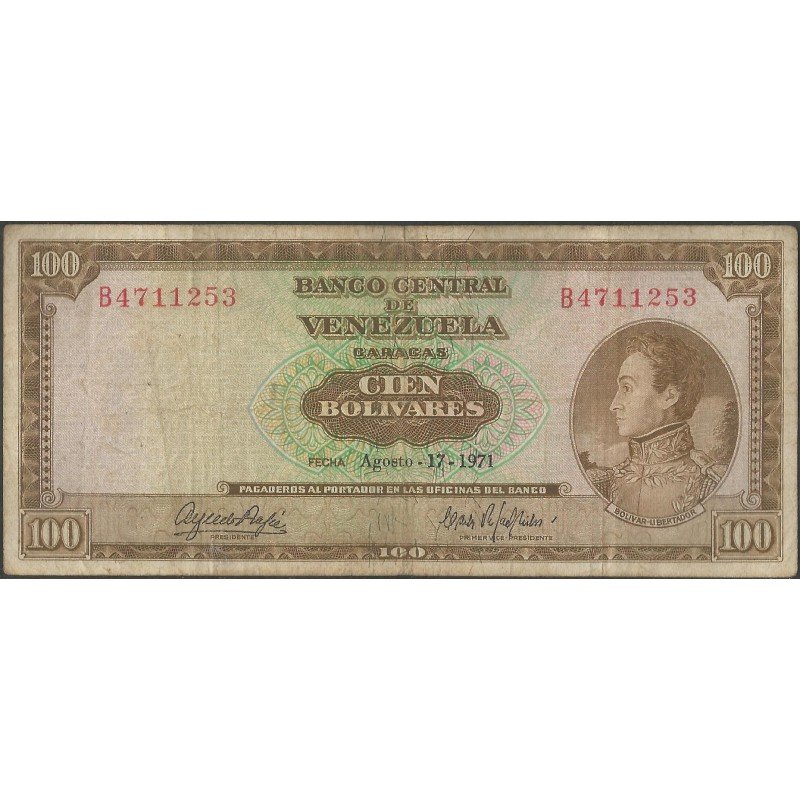 Venezuela, 100 Bolivares 17 Ago 1971 B 7 Dig P48h