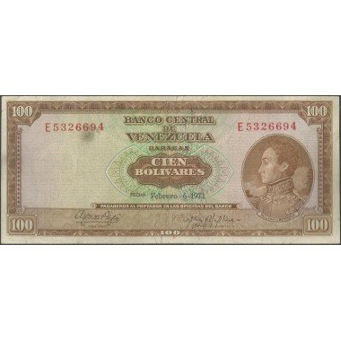 Venezuela, 100 Bolivares 6 Feb 1973 E 7 Dig P48j