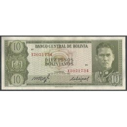 Bolivia 10 Pesos Bolivianos L 13 Jul 1962 Serie X P154a