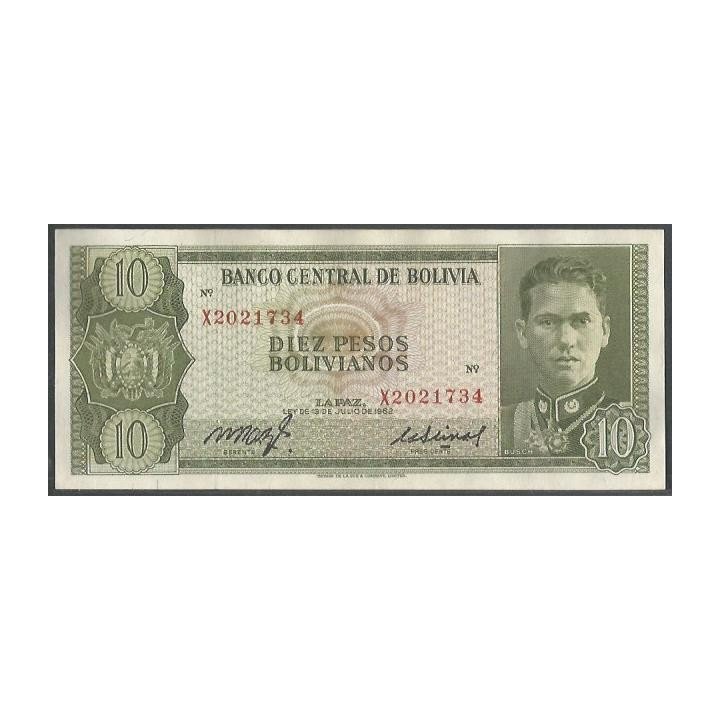 Bolivia 10 Pesos Bolivianos L 13 Jul 1962 Serie X P154a