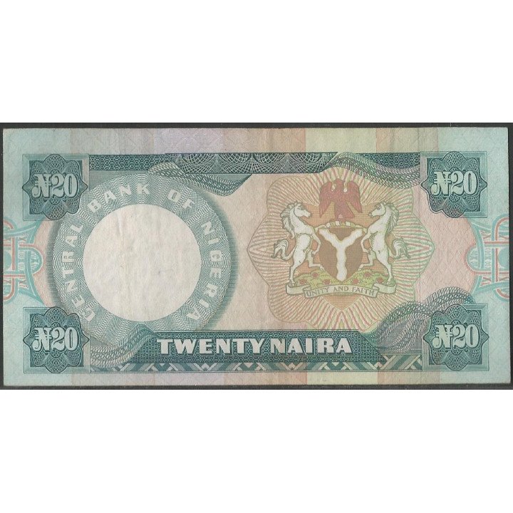 Nigeria 20 Naira ND1984-2000 Firma 6 P26b reverso