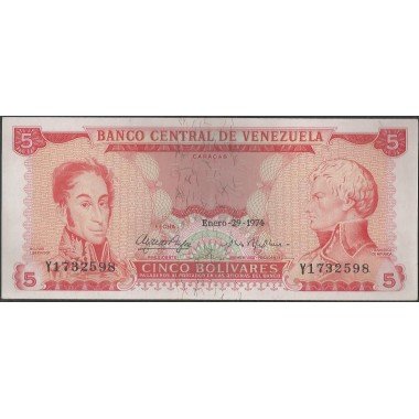 Venezuela, 5 Bolivares 29 Ene 1974 Y 7 Dig P50h