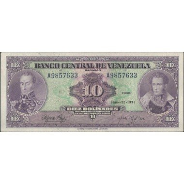 Venezuela, 10 Bolivares 22 Jun 1971 A 7 Dig P51a