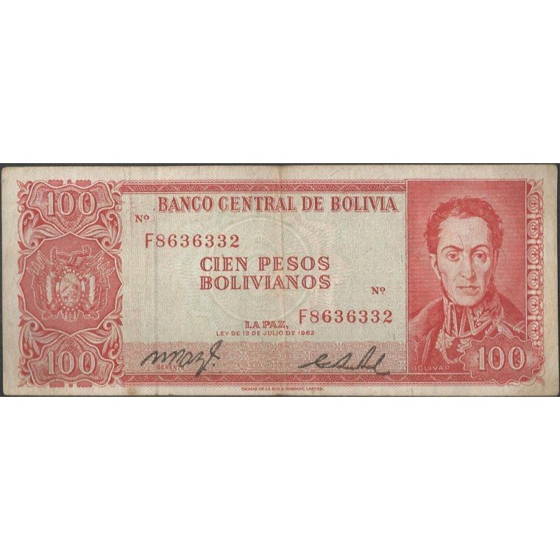 Bolivia, 100 Pesos Bolivianos L 13 Jul 1962 SERIE F P164c